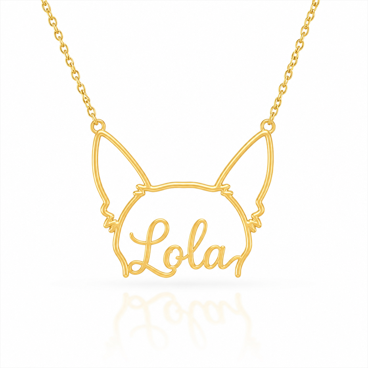 Soulyshine Chihuahua - long hair personalized outline pet face and name necklace in gold