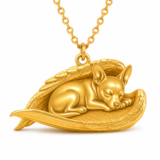 Soulyshine Chihuahua short hair The Sleeping Angel – Personalized Pet Necklace - 18K Gold Vermeil front