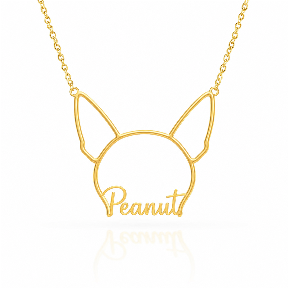 Soulyshine Chihuahua - short hair personalized outline pet face and name necklace in gold