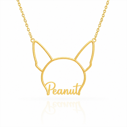 Soulyshine Chihuahua - short hair personalized outline pet face and name necklace in gold