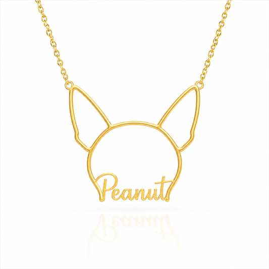 Soulyshine Chihuahua - short hair personalized outline pet face and name necklace in gold