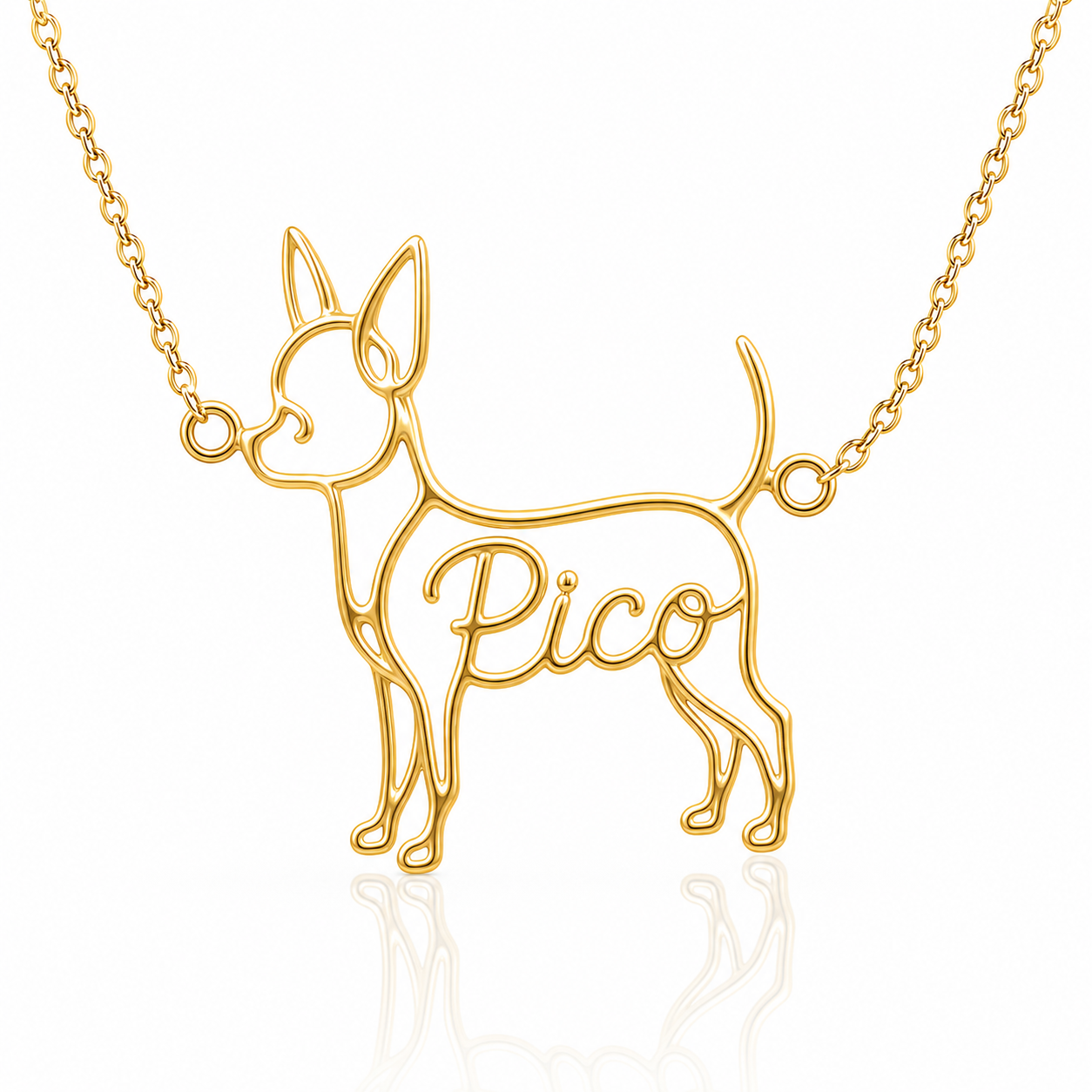 Soulyshine Chihuahua short hair personalized dog silhouette name necklace in gold - Pico design