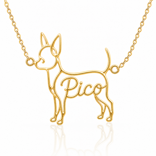 Soulyshine Chihuahua short hair personalized dog silhouette name necklace in gold - Pico design