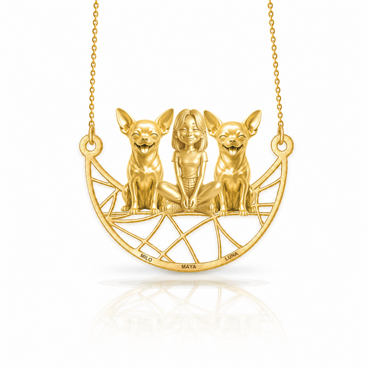 Personalized Chihuahua - short hair girl and her dogs necklace - front view