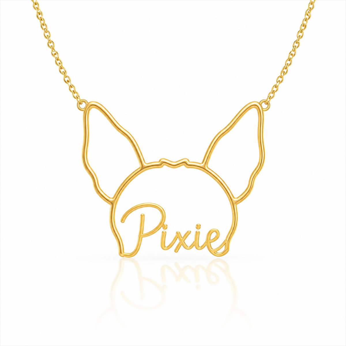 Soulyshine Chinese Crested - hairless personalized outline pet face and name necklace in gold