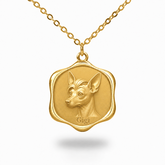 Soulyshine Chinese Crested - hairless Precious Paw personalized pet photo necklace - 18K Gold Vermeil front