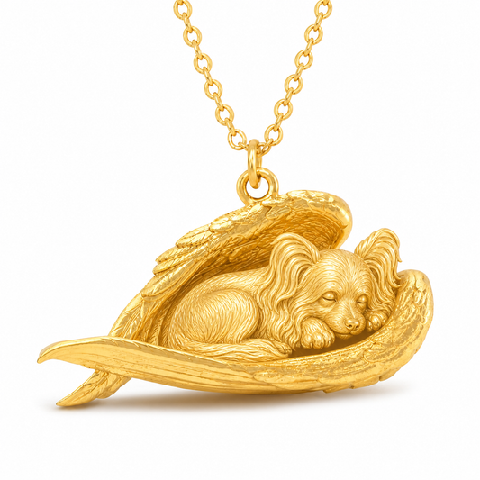 Soulyshine Chinese Crested powderpuff The Sleeping Angel – Personalized Pet Necklace - 18K Gold Vermeil front