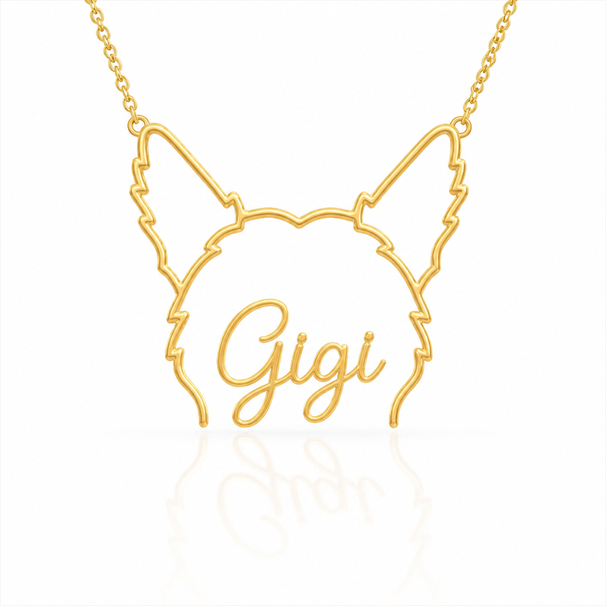 Soulyshine Chinese Crested - powderpuff personalized outline pet face and name necklace in gold