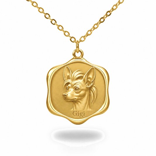 Soulyshine Chinese Crested Precious Paw personalized pet photo necklace - 18K Gold Vermeil front