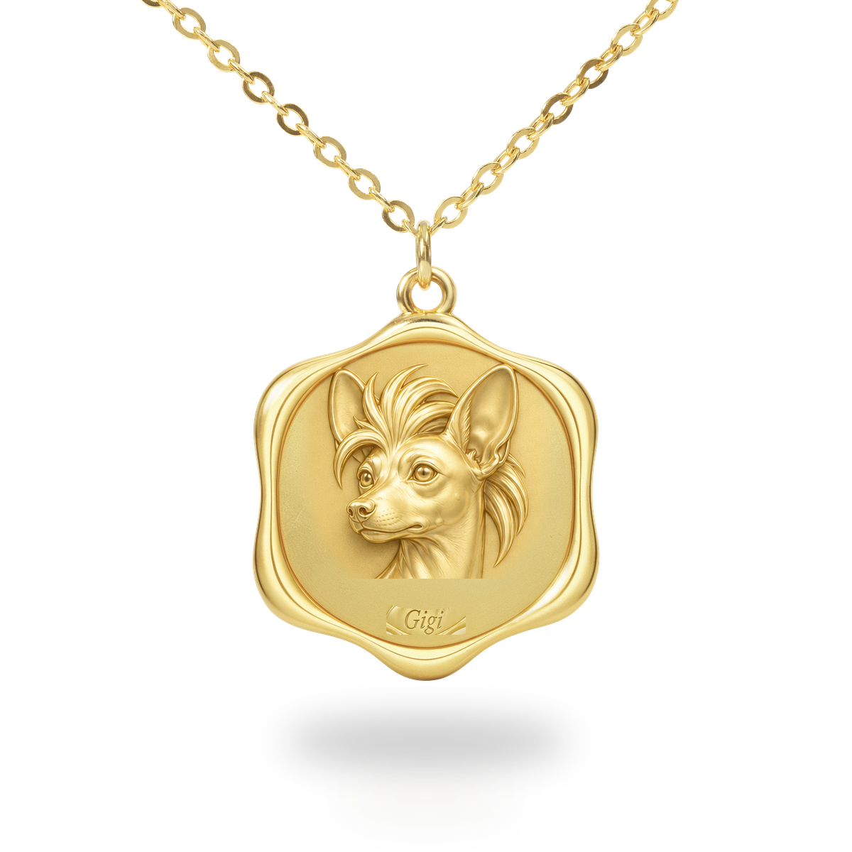 Soulyshine Chinese Crested Precious Paw personalized pet photo necklace - 18K Gold Vermeil front
