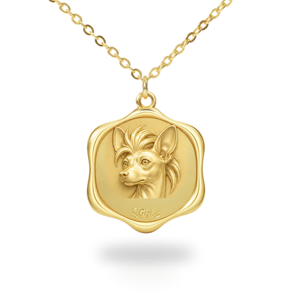 Soulyshine Chinese Crested Precious Paw personalized pet photo necklace - 18K Gold Vermeil front