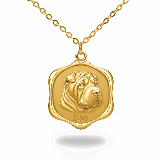 Soulyshine Chinese Shar Pei Precious Paw personalized pet photo necklace - 18K Gold Vermeil front