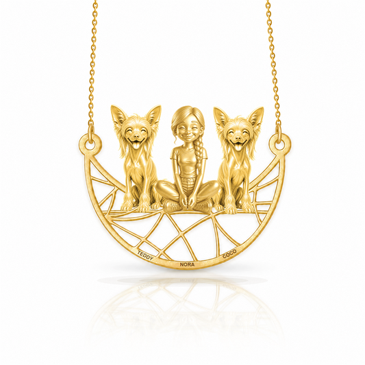 Personalized Chinese Crested - hairless girl and her dogs necklace - front view
