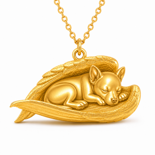 Soulyshine Chiweenie The Sleeping Angel – Personalized Pet Necklace - 18K Gold Vermeil front