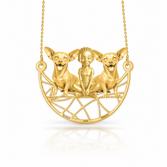 Personalized Chiweenie girl and her dogs necklace - front view