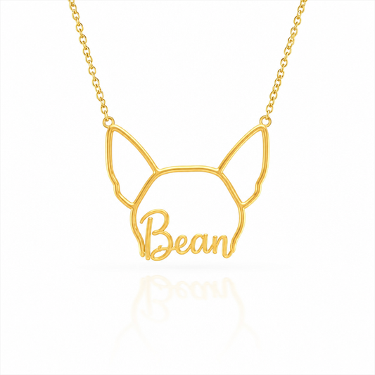 Soulyshine Chiweenie personalized outline pet face and name necklace in gold