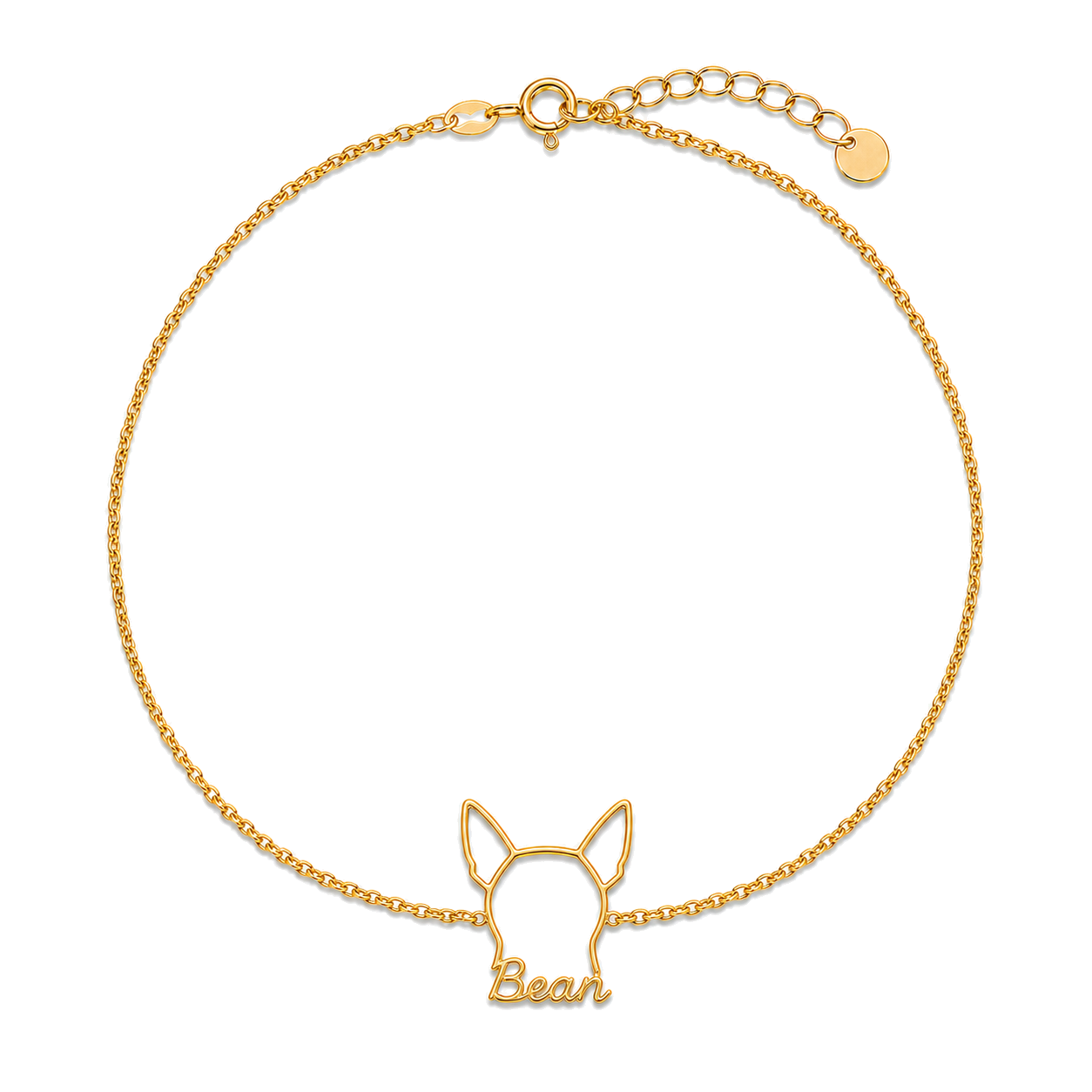Soulyshine Chiweenie Whisper Outline pet face and Bean name handcrafted bracelet - 18K Gold Vermeil front