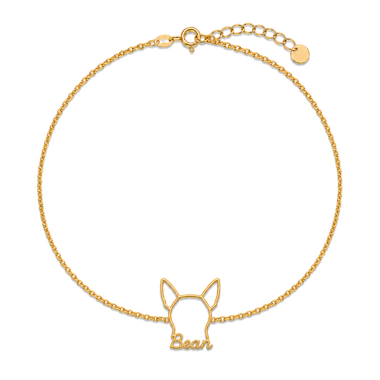 Soulyshine Chiweenie Whisper Outline pet face and Bean name handcrafted bracelet - 18K Gold Vermeil front