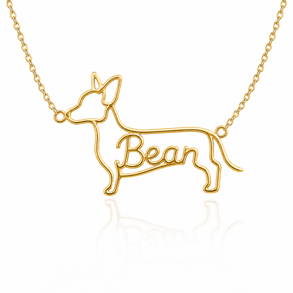 Soulyshine Chiweenie personalized dog silhouette name necklace in gold - Bean design