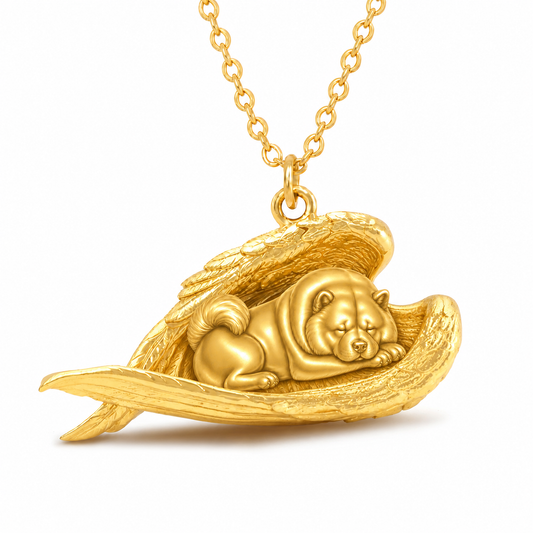 Soulyshine Chow Chow The Sleeping Angel – Personalized Pet Necklace - 18K Gold Vermeil front
