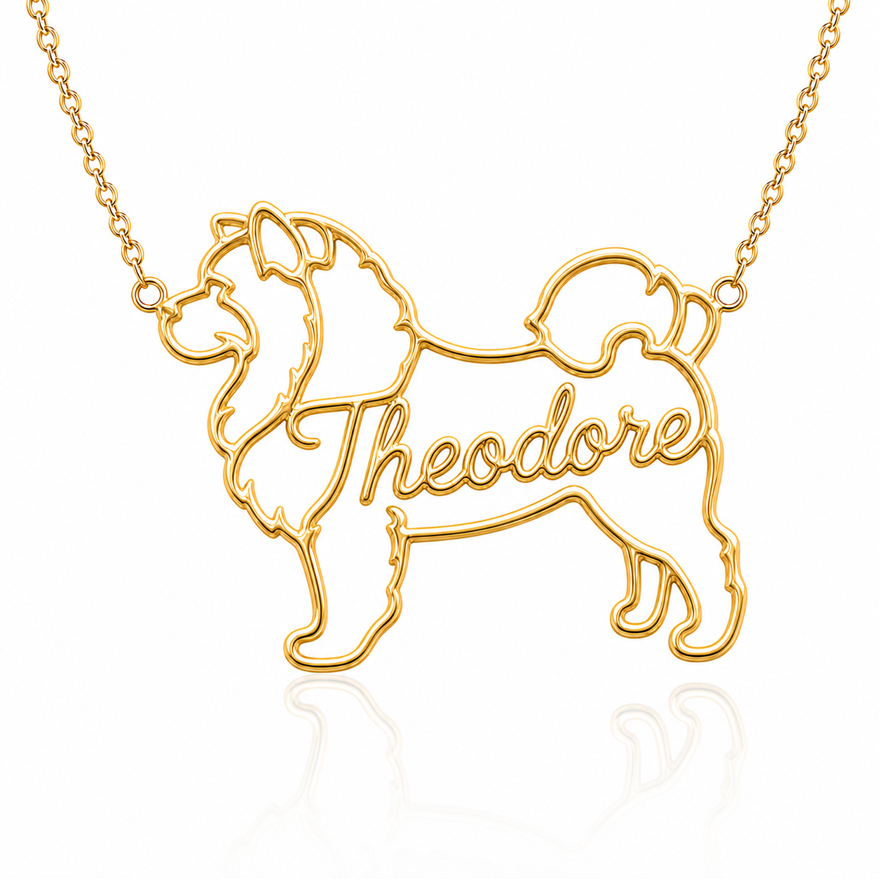 Soulyshine Chow Chow personalized dog silhouette name necklace in gold - Bear design