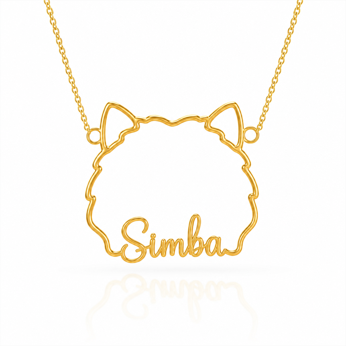 Soulyshine Chow Chow personalized outline pet face and name necklace in gold