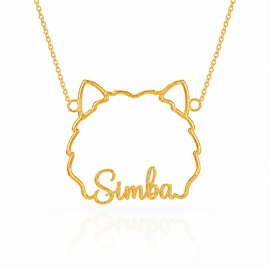 Soulyshine Chow Chow personalized outline pet face and name necklace in gold