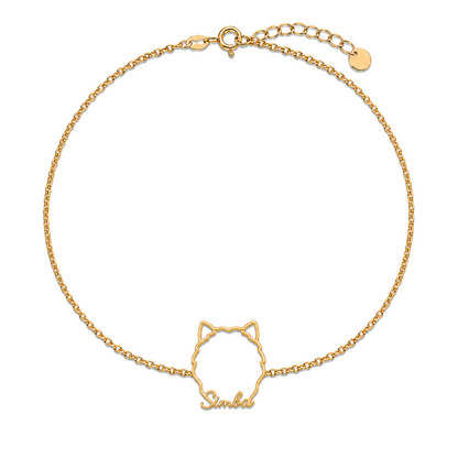 Soulyshine Chow Chow Whisper Outline pet face and Simba name handcrafted bracelet - 18K Gold Vermeil front