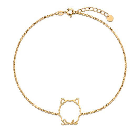 Soulyshine Chow Chow Whisper Outline pet face and Simba name handcrafted bracelet - 18K Gold Vermeil front