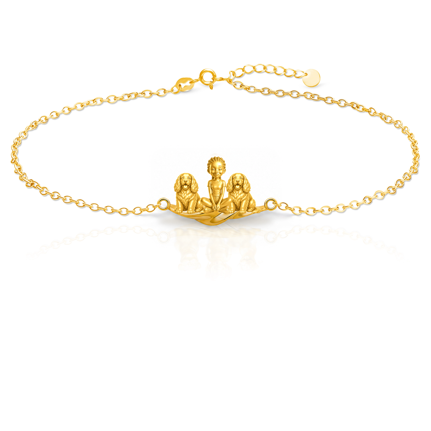 Clumber-Spaniel Personalized Girl And Her Pets Bracelet - 10K Solid Gold - Front