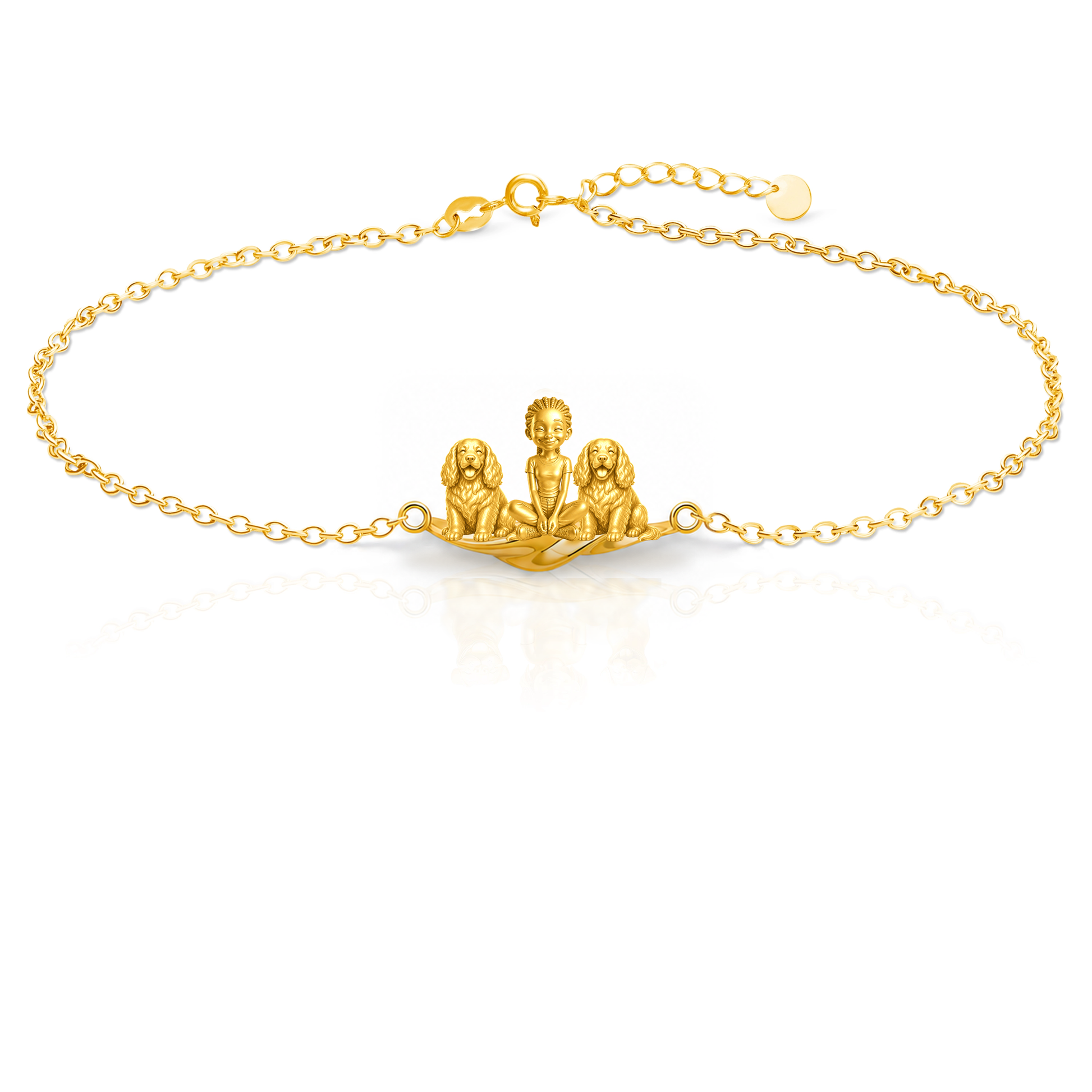 Clumber-Spaniel Personalized Girl And Her Pets Bracelet - 10K Solid Gold - Front
