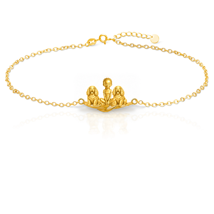 Clumber-Spaniel Personalized Girl And Her Pets Bracelet - 10K Solid Gold - Front