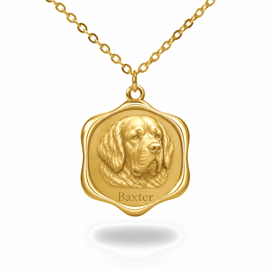 Soulyshine Clumber Spaniel Precious Paw personalized pet photo necklace - 18K Gold Vermeil front