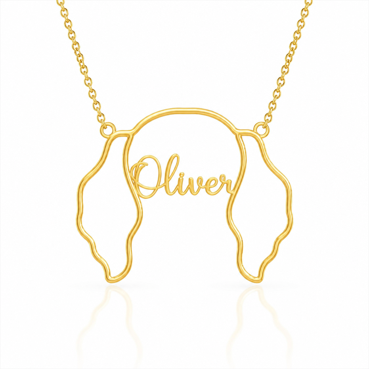 Soulyshine Clumber Spaniel personalized outline pet face and name necklace in gold