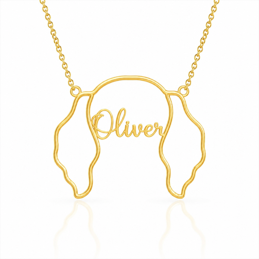 Soulyshine Clumber Spaniel personalized outline pet face and name necklace in gold