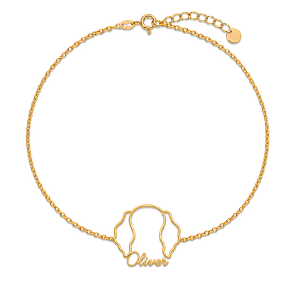 Soulyshine Clumber Spaniel Whisper Outline pet face and Oliver name handcrafted bracelet - 18K Gold Vermeil front