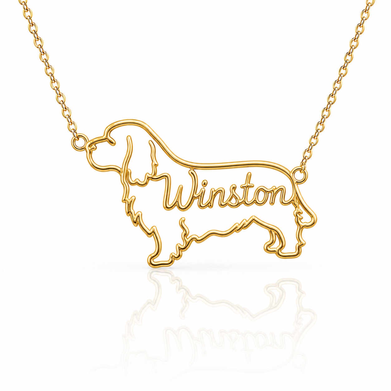 Soulyshine Clumber Spaniel personalized dog silhouette name necklace in gold - Winston design