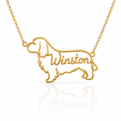 Soulyshine Clumber Spaniel personalized dog silhouette name necklace in gold - Winston design