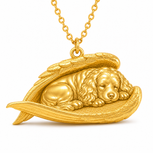 Soulyshine Cockapoo The Sleeping Angel – Personalized Pet Necklace - 18K Gold Vermeil front