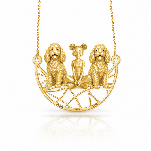 Personalized Cockapoo girl and her dogs necklace - front view