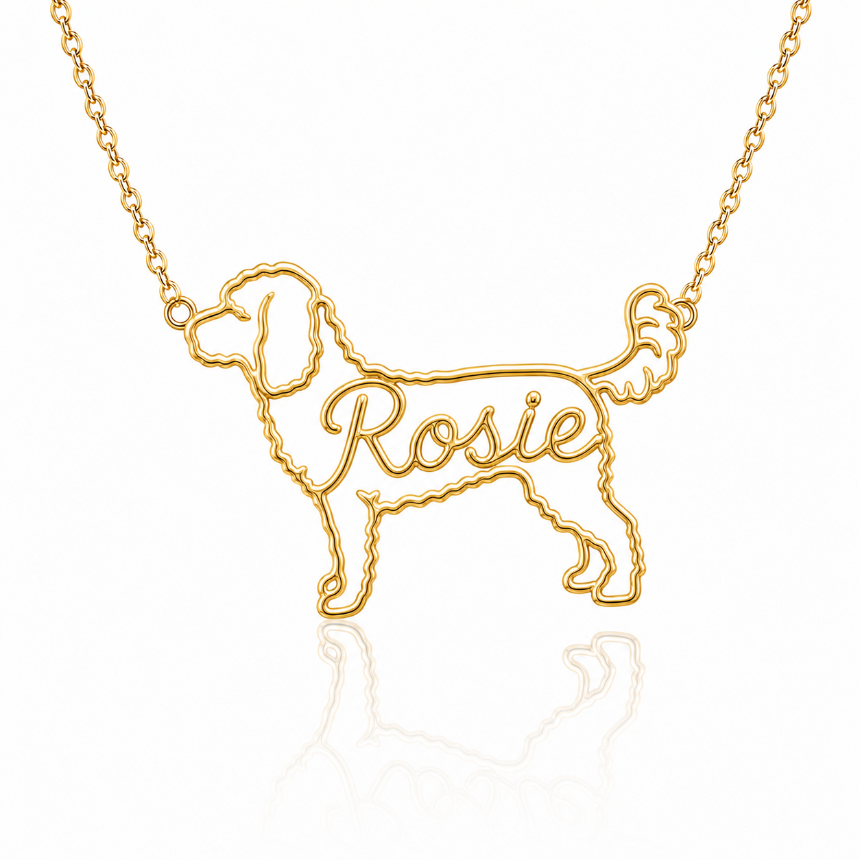 Soulyshine Cockapoo personalized dog silhouette name necklace in gold - Rosie design