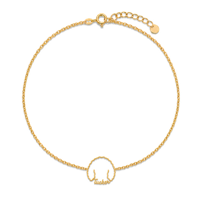 Soulyshine Cockapoo Whisper Outline pet face and Tucker name handcrafted bracelet - 18K Gold Vermeil front