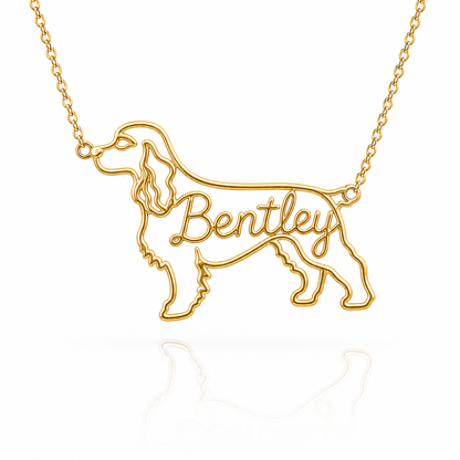 Soulyshine Cocker Spaniel personalized dog silhouette name necklace in gold - Bentley design