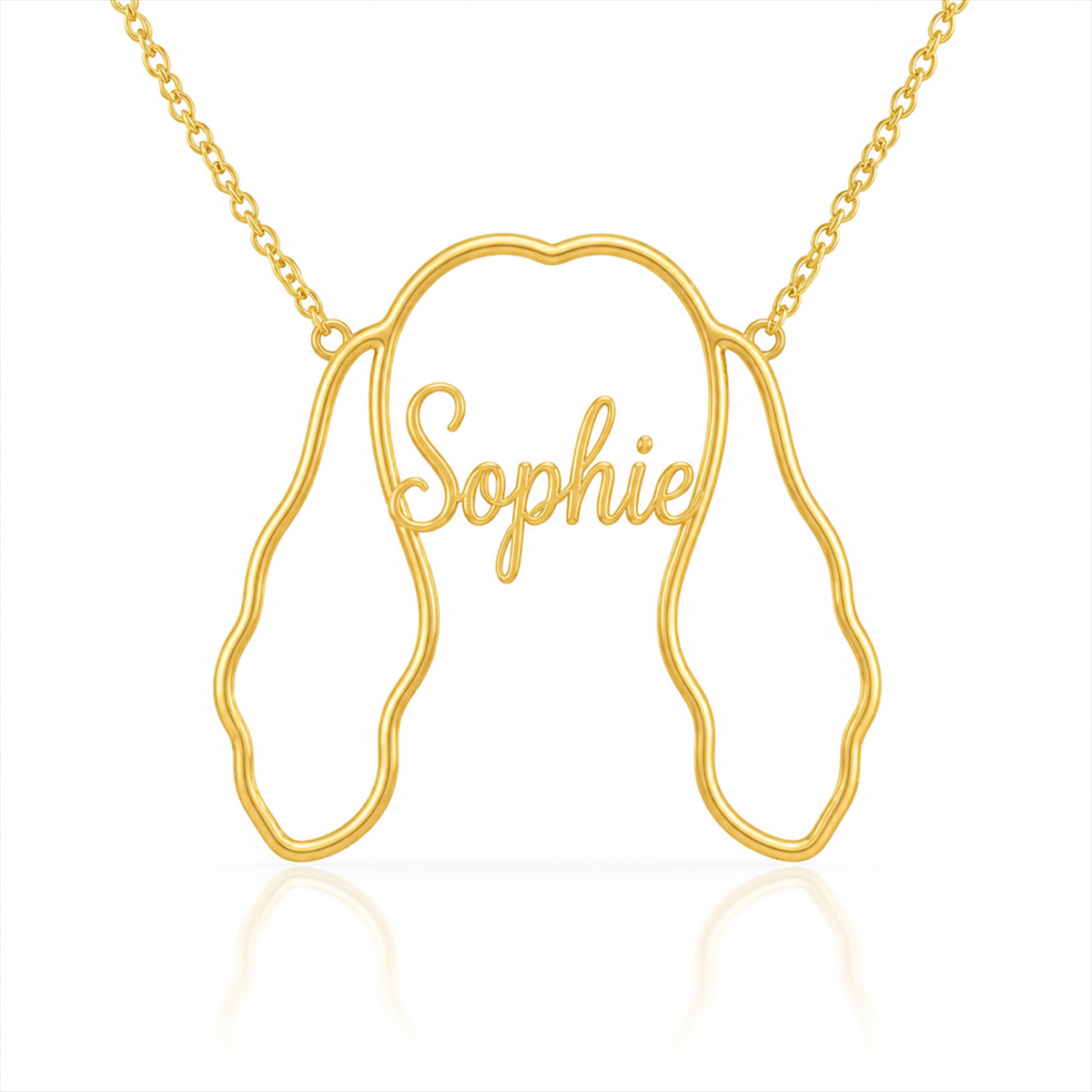 Soulyshine Cocker Spaniel personalized outline pet face and name necklace in gold