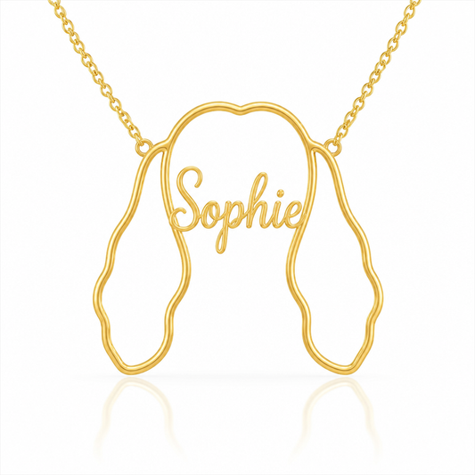 Soulyshine Cocker Spaniel personalized outline pet face and name necklace in gold