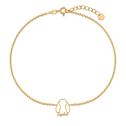 Soulyshine Cocker Spaniel Whisper Outline pet face and Sophie name handcrafted bracelet - 18K Gold Vermeil front