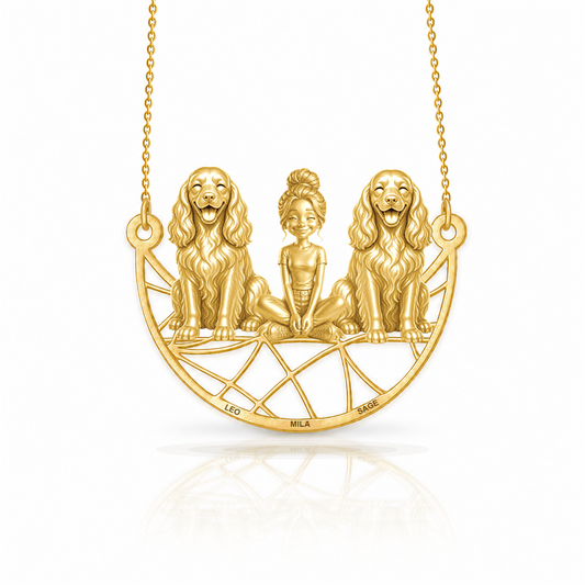Personalized Cocker Spaniel girl and her dogs necklace - front view