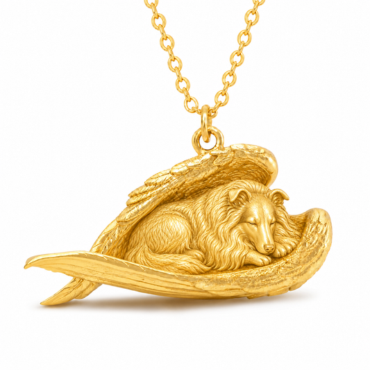 Soulyshine Collie rough coat The Sleeping Angel – Personalized Pet Necklace - 18K Gold Vermeil front