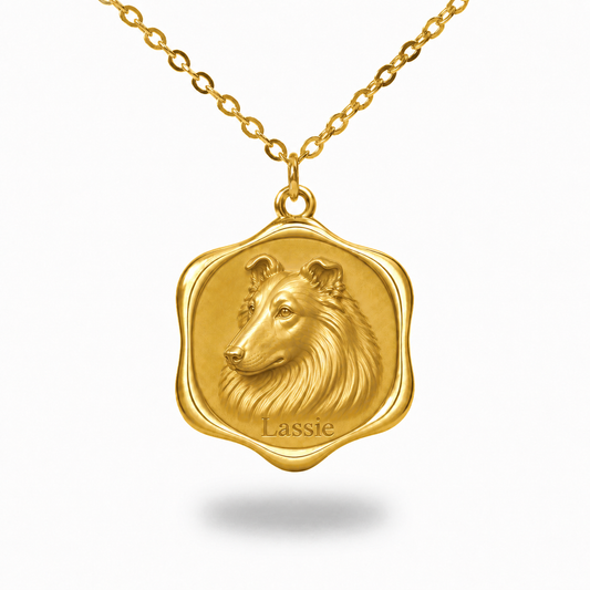 Soulyshine Collie - rough coat Precious Paw personalized pet photo necklace - 18K Gold Vermeil front