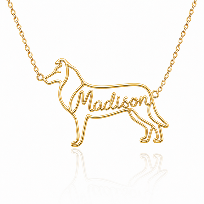 Soulyshine Collie smooth coat personalized dog silhouette name necklace in gold - Madison design